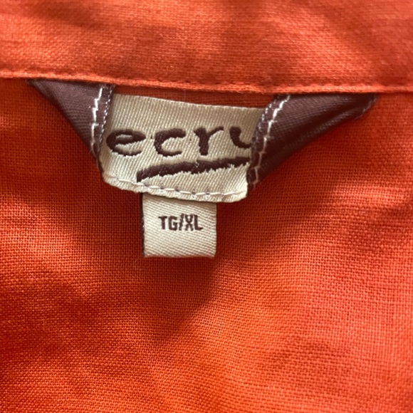 Ecru Anthropologie 100% Linen Orange Tunic Blouse Button Down XL - Picture 7 of 10